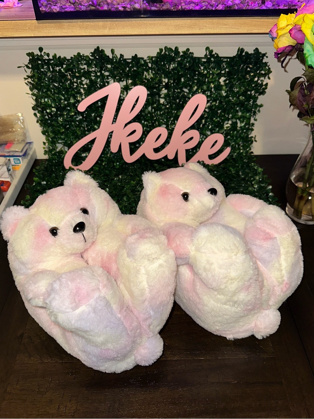 Plush Pastel Bear Slippers—One Size